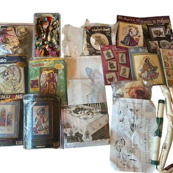VTG Huge Lot Of Cross-Stitch Needlepoint*Open*Kits and Materials Patterns*READ - Picture 1 of 16